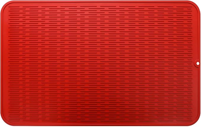 Silicone Dish Drying Mat for Multiple Usage,Easy clean,Eco-friendly,Heat-resistant Silicone Mat for Kitchen Counter or Sink,Refrigerator or Drawer Liner Red 3XL 28 inches x 18 inches