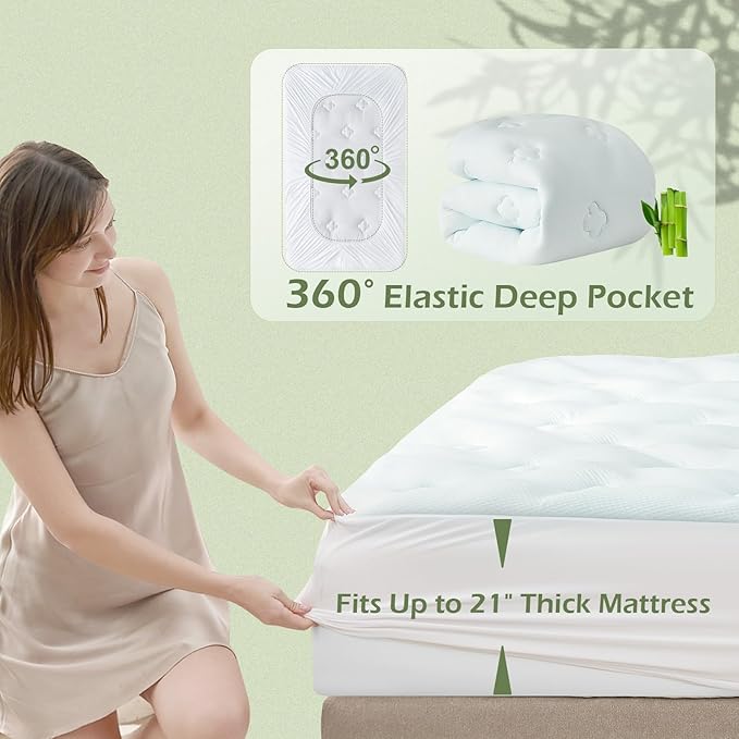 Hansleep California King Mattress Topper Viscose Derived from Bamboo, Memory Foam Pillow Top Mattress Topper Cal King with Deep Pocket, Breathable Mattress Pad for Back Pain Relief, 72" x 84", White