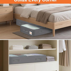 punemi Under Bed Storage Containers with Lid, 2 Pack Large Soft Foldable Storage Bags for Clothes, Coats, Sweaters, Blankets, Water-Resistant Inner Layer, 20x40x7.5 in, Perfect for Apartments and RV