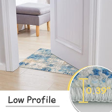 Lahome Modern Abstract Laundry Rug Runner, 2x4.3 Washable Throw Carpet Runner for Entryway, Soft Non-Slip Indoor Mat Runner Rug for Kitchen Master Bedroom Living Room Seat Door, Blue/Yellow/Ivory