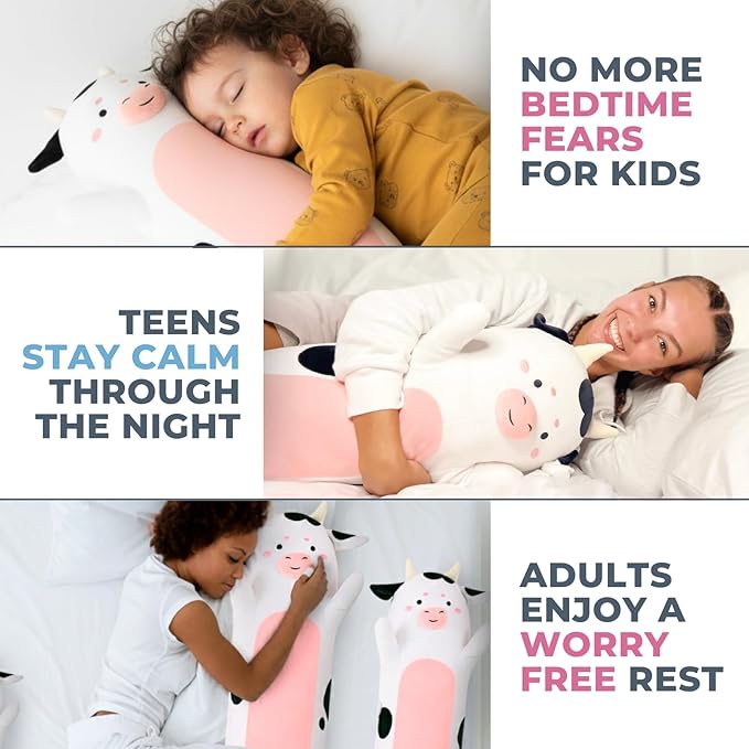 Cow Print Plush Body Pillow for Kids | Long Stuffed Animal Cuddle Pillow | Soft Hugging Toy | Plushie Gift for Girls & Boys | Long Plush Body Pillow for Sleep & Comfort | Small, 23 Inches