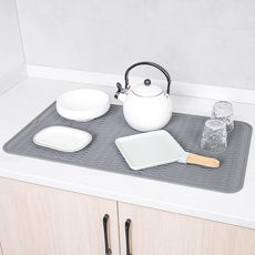 Silicone Dish Drying Mat for Multiple Usage,Easy clean,Eco-friendly,Heat-resistant Silicone Mat for Kitchen Counter or Sink,Refrigerator or Drawer Liner Grey 4XL 32 inches x 18 inches