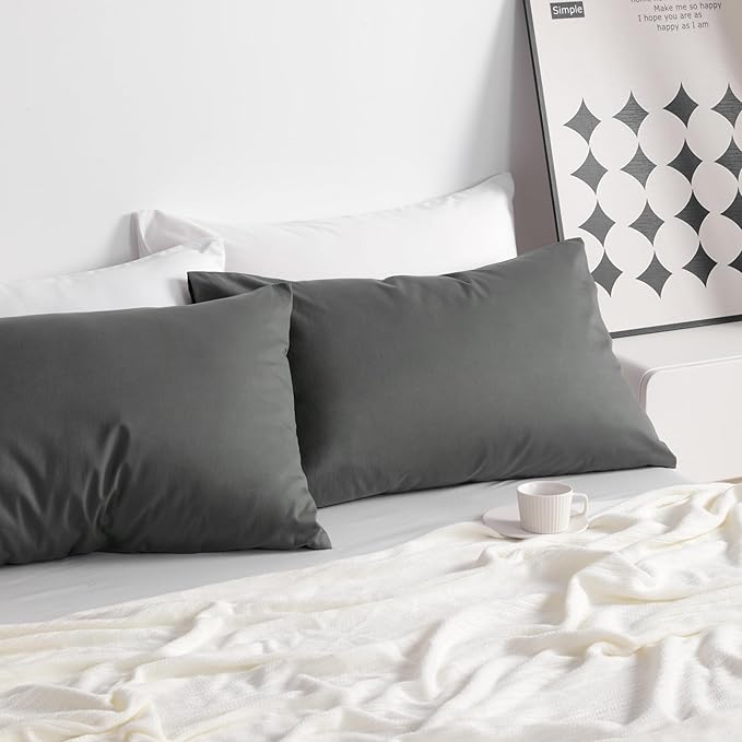 NTBAY Standard Cotton Pillowcases - Envelope Closure 20x26 Pillowcases Set of 2, Breathable and Soft Bed Pillow Cases, Dark Grey