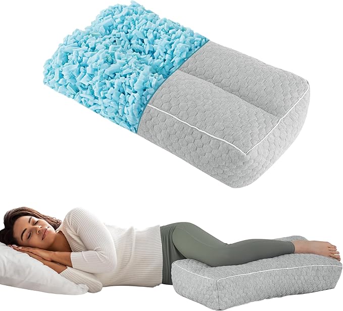 HOMBYS Shredded Memory Foam Knee Pillow for Side Sleepers, 6.5" Height Pillow Between Legs Spine & Relieves Pressure Hip & Leg Elevation, Supportive Pillow for Pregnancy, Sciatica,Light Grey