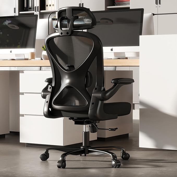ZZH Ergonomic Office Chair Set of 2 with Adjustable Lumbar Support and Headrest, Mesh Home Office Desk Chair with Wheels and Flip-up Arms, Black