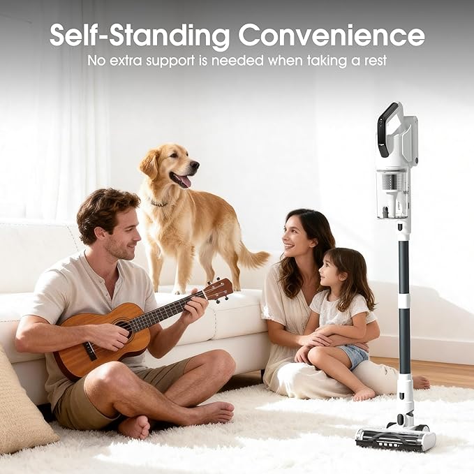 Cordless Vacuum Cleaner, 2 Batteries 130 Mins Runtime 600W 50Kpa Stick Vacuum Cordless, Self-Standing Vacuum Cleaners for Home with 2.5H Fast Charging, for Floor/Carpet/Pet Hair, White