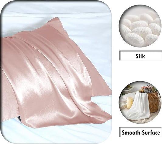 Silk Pillow Cases 2 Pack Soft Breathable and Sliky Standard Size Pillow Cases Set of 2,Natural Mulberry Satin Silk Pillowcase with Hidden Zipper for Hair and Skin (Coral,20"X 26",2pcs)