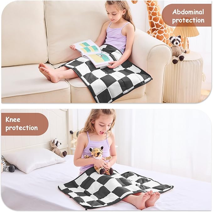 yescool Black Checkered Weighted Lap Pad 2 Pounds Cooling Weighted Lap Blanket, Plaid Small Weighted Blanket, Weighted Throw Blankets Gift for Travel Indoor Outdoor, 20"x30"