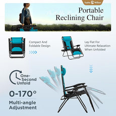 Sophia & William Oversized Zero Gravity Chair Set of 2 Padded, Folding Lounge Chair with Wide Armrest and Cup Holder, Support 400 LBS, Aqua Blue