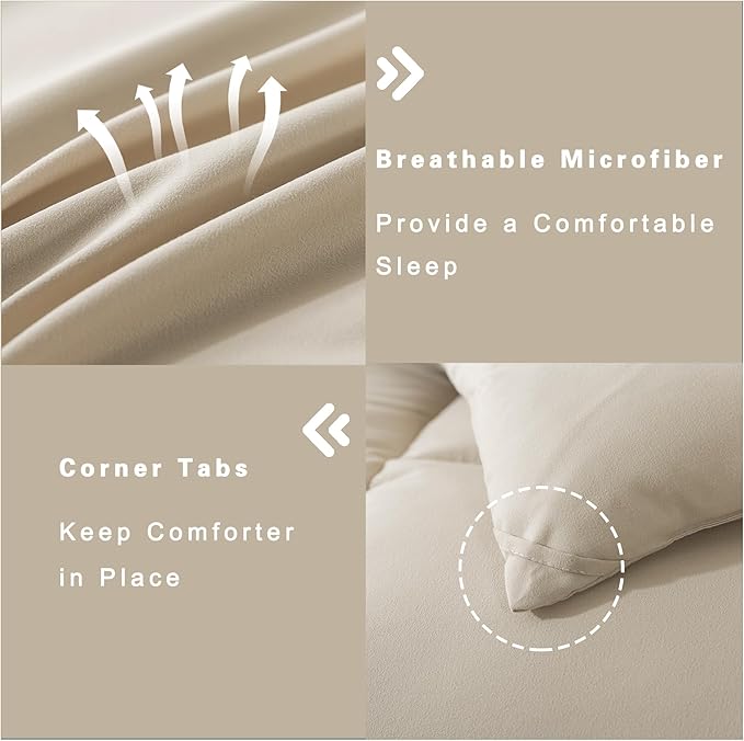 DOWNCOOL Twin Comforter Set -All Season Bedding Comforters Sets with 1 Pillow Case -2 Pieces Bed Set Down Alternative Comforter Set -Beige Twin Bedding Sets(64"x88")