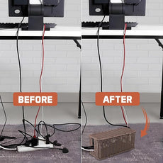 Cable Management Box, Handmade Rattan Cable Organizer, 2 Open Slots Cords Hider Box, Under Desk Cord Organizer for Computer Router USB Hub & Power Strip, Patent Pending, 13
