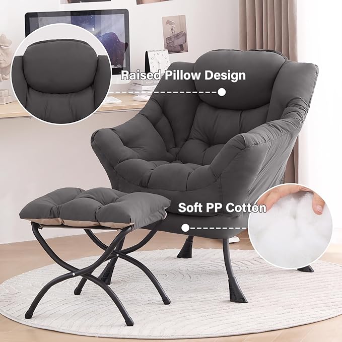 Tiita Lazy Chair with Ottoman, Modern Large Accent Lounge Chair, Leisure Sofa Armchair with Ottoman, Reading Chairs with Footrest for Bedroom, Living Room, Dorm Rooms, Garden