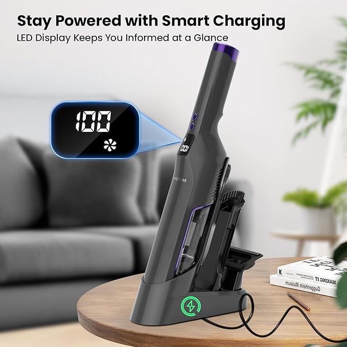Handheld Vacuum Cordless, 24Kpa Car Vacuum with Brushless Motor, Charging Dock, Rechargeable, 1.5lbs Portable Handheld Vacuum with 2-Speed for Home/Car/Pet (Purple)