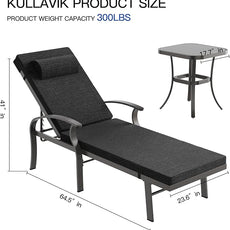 Patio Lounge Chairs Set of 3,Outdoor Lounge Chairs with 5 Adjustable Positions Backerst,Armrest Lounge Chair for Beach,Yard,Balcony,Poolside,Black