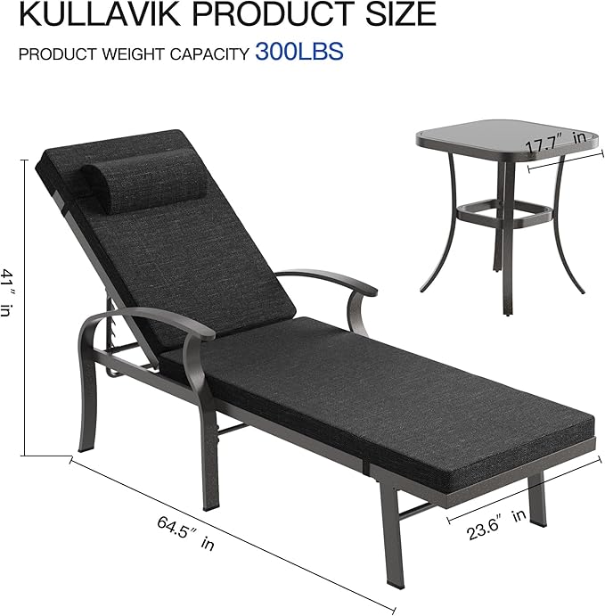 Patio Lounge Chairs Set of 3,Outdoor Lounge Chairs with 5 Adjustable Positions Backerst,Armrest Lounge Chair for Beach,Yard,Balcony,Poolside,Black