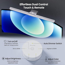 Quntis Monitor Light Bar Pro White, Eye-Care No Glare USB Computer Lamp, Stepless Dimming & Auto-Dimming Brightness, Dual Control, Modern Aesthetic Space Saving Desk Accessories Office Gaming Reading