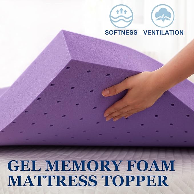 SINWEEK 4 Inch Gel Memory Foam Mattress Topper Ventilated Soft Pressure Relieve Mattress Pad, Breathable Bed Topper, CertiPUR-US Certified, King Size