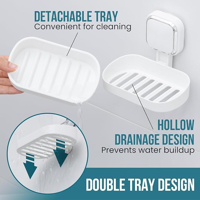 TAILI Soap Holder Saver, Bar Soap Dish Tray Suction Cup for Shower Wall Mounted, Removable, Suitable for Bathroom, Tub,Sponge Holder Kitchen Sink,Removable,Easy to Clean,Universal Bathroom Accessories
