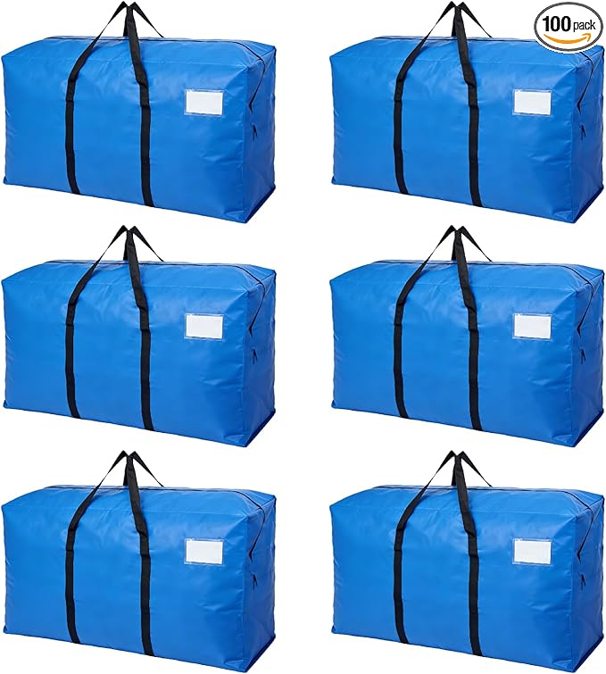 6 Pack Heavy Duty Moving Bags with Backpack Straps & Handles, Large Storage Bags with Zipper for Clothes, College Moving Supplies and Dorm Essentials (33 Gal, Blue)