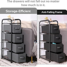 MAX Houser 4 Drawer Narrow Dresser Fabric Storage Tower Vertical Slim Storage Chest Organizer Nightstand Side/End Table Small Standing Organizer Removable Drawers Wood Top for Bedroom, Bathroom（Black)