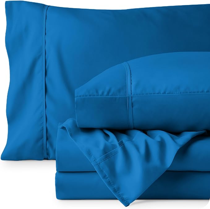 Bare Home King Sheet Set - Luxury 1800 Ultra-Soft Microfiber King Bed Sheets - Double Brushed - Deep Pockets - Easy Fit - 4 Piece Set - Bedding Sheets & Pillowcases (King, Medium Blue) BareHome