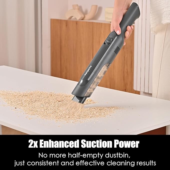 Handheld Vacuum Cordless, Lightweight 1.4lb with Powerful Suction, Charging Dock, Single Touch Empty and Detachable Dust Cup, Portable Mini Car Vac for Home Pet Car (Light Black)