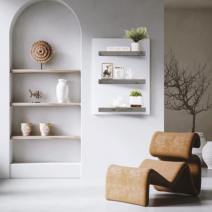 Sorbus Floating Shelves for Wall - Set of 3 Rustic Wood Wall Shelves for Living Room, Kitchen, Bedroom, Bathroom Storage - 16" Book Shelf for Wall/Home Decor, Farmhouse, Frames & Trophy Display