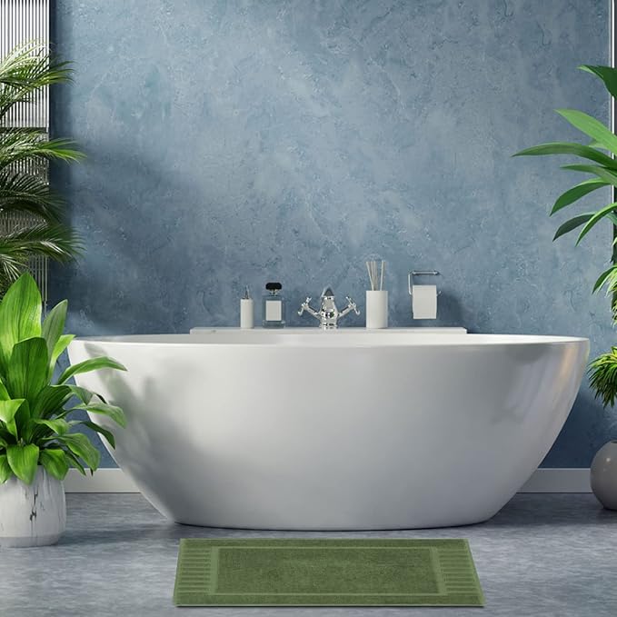 White Classic Luxury Bath Mat Floor Towel Set - Absorbent Cotton Hotel Spa Shower/Bathtub Mats [Not a Bathroom Rug] 22"x34" | 2 Pack | Forest Green