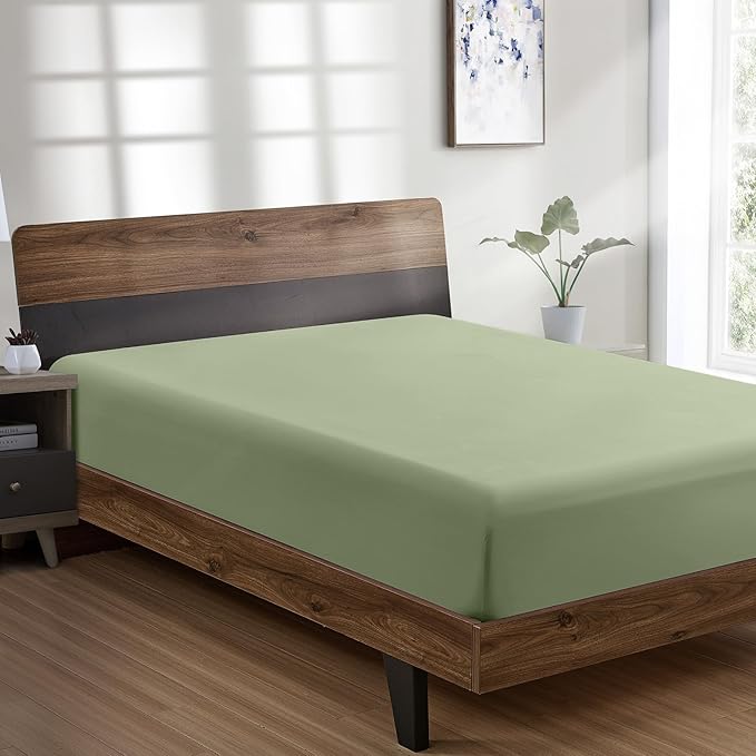 FreshCulture Full Fitted Sheet - Hotel Quality Fitted Sheet - Ultra Soft & Breathable - Brushed Microfiber - Deep Pocket - Cooling Fitted Sheets for Full Size Bed (Sage Green)