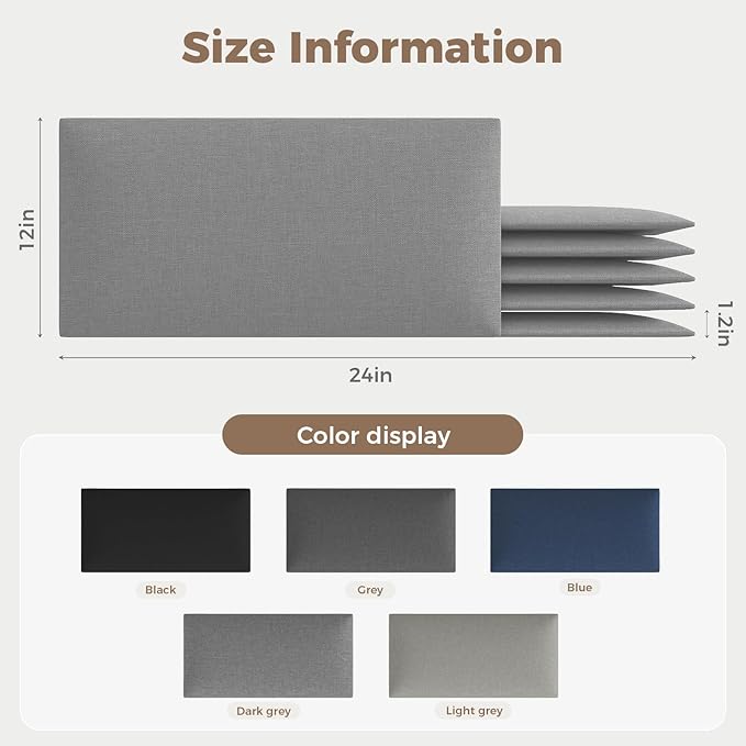 Soft Gray Linen Freestanding Headboard 24x12 Inch 9-Panel Set - Breathable Linen Fabric with High-Resilience Foam for Queen/Full Beds, Wall Padding Protection