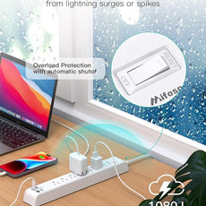 2 Pack Power Strip Surge Protector, 6 Outlets 4 USB Ports (2 USB C) 5Ft Long Extension Cords, Flat Plug Overload Protection Outlet Strip, Wall Mount for Home, Office and Dorm Essential, ETL Listed