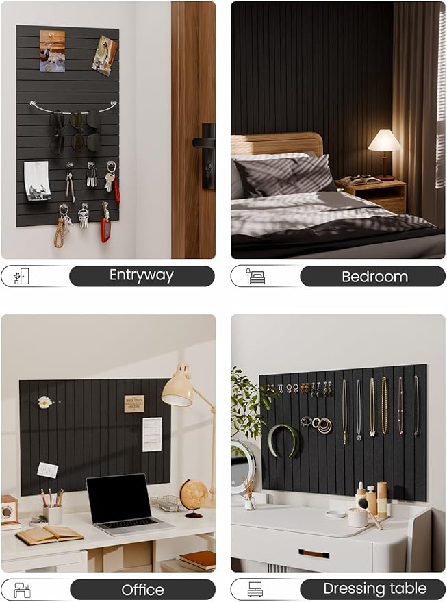 Felt Bulletin Board Tiles -28"x18" with 40 Adhesive Tabs, Cork Board Alternative for Office Decor, Push Pin Board Wall Organizer 6-Pack (Black)