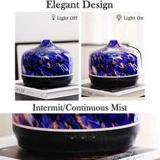 Porseme 500ml Glass Essential Oil Diffuser Aromatherapy Ultrasonic Cool Mist Humidifier 15-21 Running Hours Waterless Auto-Off Air Diffusers for Sleeping Yoga Office Working Spa and Rest (Deep Blue)