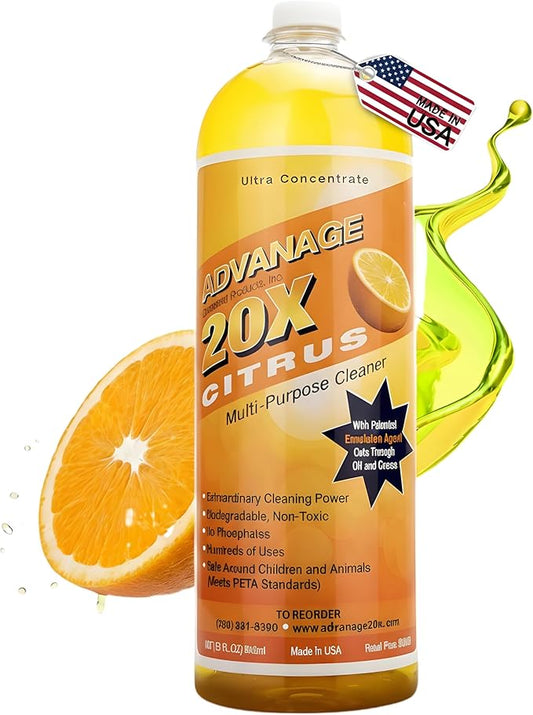 Advanage 20X Household Cleaner Concentrate Refill, 32 oz | Citrus All Purpose Cleaner | Multi Surface Dilute for Floors, Carpets, Glass, Counters, Appliances, and General Home Cleaning, USA Made