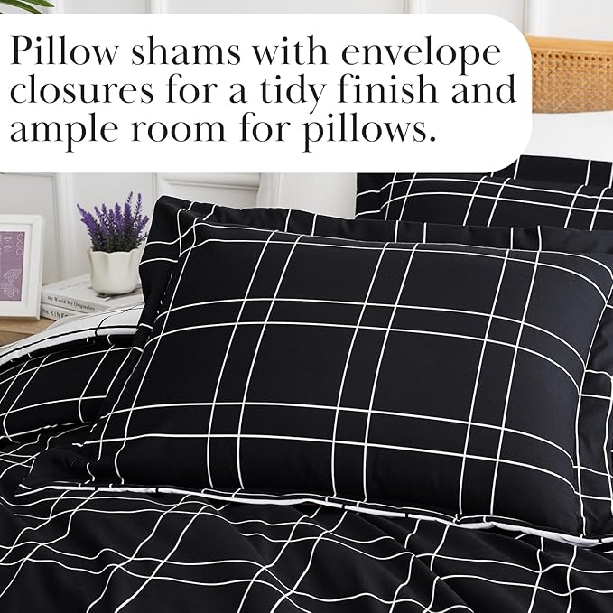 Southshore Fine Living, Inc. Oversized Reversible Checkered California King/King Duvet Cover Set – Hotel Quality, Fade-Resistant Bedding – Includes 1 Duvet Cover and 2 Pillow Shams, Urban Grid Black