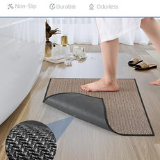 PADOOR Non-Slip Bath-Mats for Bathroom, Rubber-Backing Braided Absorbent Bathroom Mat Machine Washable Thin Bathroom Rugs Fit Under Door Quick Dry Bath Rugs for Floor, 17''x30'' Black