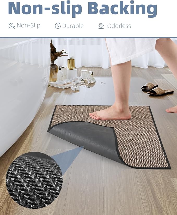 PADOOR Non-Slip Bath-Mats for Bathroom, Rubber-Backing Braided Absorbent Bathroom Mat Machine Washable Thin Bathroom Rugs Fit Under Door Quick Dry Bath Rugs for Floor, 17''x30'' Black