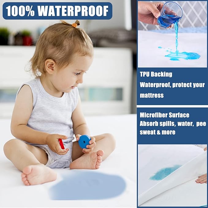 Waterproof Mattress Protector Queen Size, 2 Pack Breathable Mattress Cover, Fitted Deep Pocket Mattress Pad Cover Stretches up to 21 Inches, Soft Noiseless Bed Cover