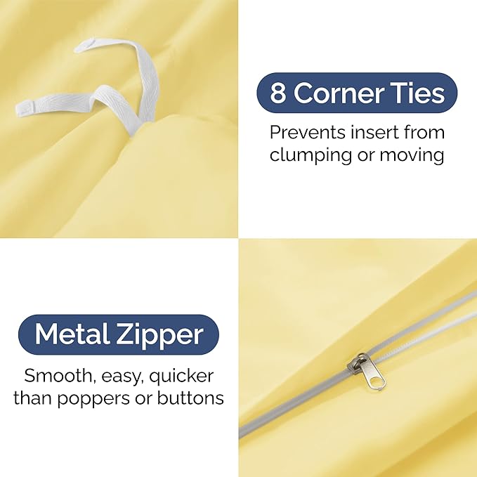 Duvet Cover Cal King Size Set - Extra Soft Cal King Size Duvet Cover 104 x 98 with 2 Pillow Shams - Hotel Luxury Easy Care & Fade Free w/Zipper Closures & Ties - Comfy Breathable Bedding Set (Yellow)
