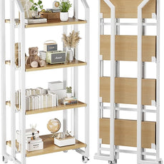 No Assembly Double-Sided Folding Bookshelf for Living Room, 4 Tier Collapsible Book Shelf for Home Office, Portable Bookcase Storage Organizer