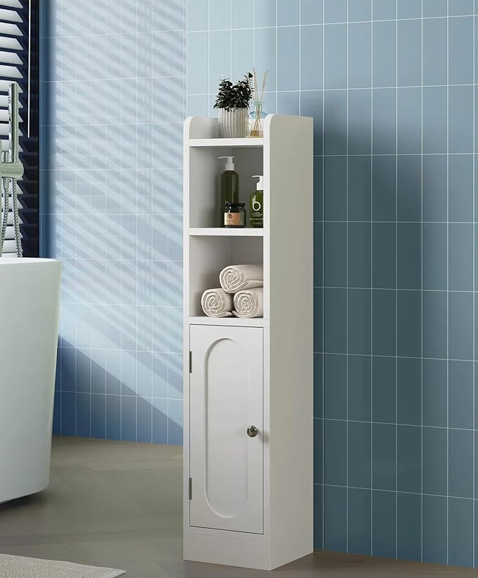 31.5" Small Bathroom Storage Corner Cabinet, Narrow Bathroom Cabinet Organizer with Doors and Adjustable Shelves, Slim Toilet Paper Holder for Small Space, Living Room (31.5" Tall, 1 Pack)