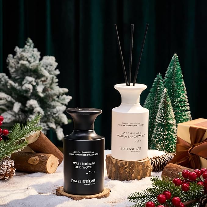 M&SENSE Reed Diffuser Set, 10.14 fl oz Large Reed Diffuser, Vanilla Sandalwood Scented with Natural Essential Oils, Long Lasting with 7 Sticks, Non-Toxic Home Fragrance Reed Diffuser for Bedroom