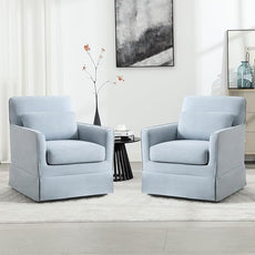 INZOY Swivel Accent Chair Set of 2, Mid Century Modern Chair with Washable Detachable, Comfy Swivel Barrel Reading Chair, Upholstered Square Chair for Living Room Bedroom Small Spaces, Sky Blue