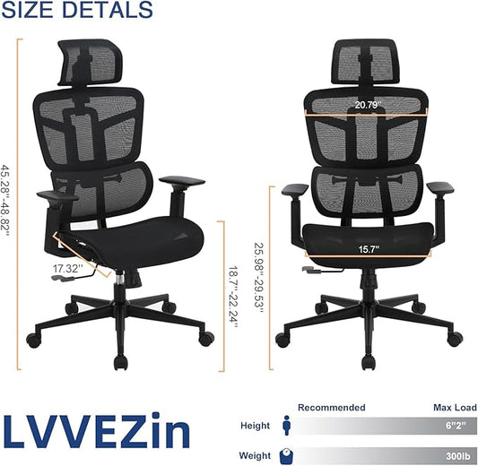 Ergonomic Office Chair, Desk Chair with Adjustable Height, Lumbar Support, High Back Mesh Computer Chairs with Flip up Armrests, Task Chairs for Home, Bedroom, Study, Dorm, Student, Adults Men Women