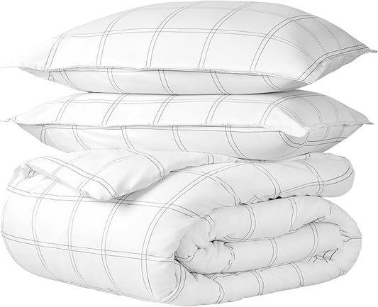 Bare Home Bedding Duvet Cover King Size - Premium 1800 Super Soft Collection - Lightweight, Cooling - Soft Breathable Bedding Duvet Cover (King, Modern Plaid - White/Grey)