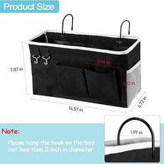 Loghot Bedside Caddy/Bedside Storage Bag Hanging Organizer for Bunk and Hospital Beds,Dorm Rooms Bed Rails,Can be Placed Glasses,Books,Mobile Phones,Keys (Black)