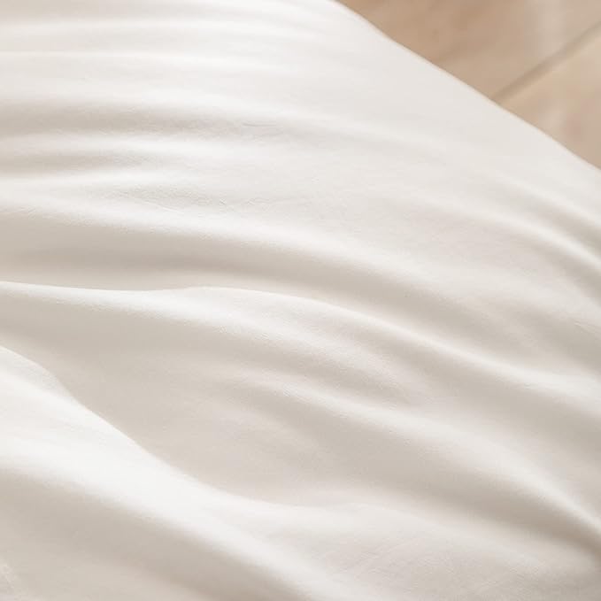 BESTOUCH Duvet Cover Set 100% Washed Cotton Linen Feel Super Soft Comfortable Chic Lightweight 3 PCs Home Bedding Set Solid Off White Oversized Queen