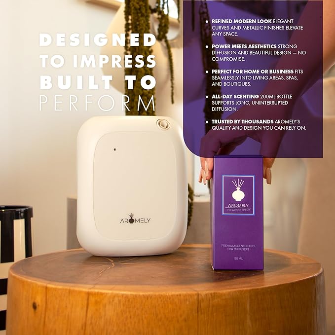 Aromely Smart Bluetooth Nebulizing Aromatherapy Scent Diffuser, Essential Oil Diffuser for Home, Spa & Office, Waterless Aroma Diffuser, App Controlled Perfect Air Freshener up to 1,500 SQFT - White