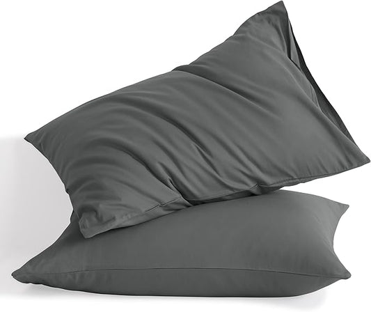 NTBAY Standard Cotton Pillowcases - Envelope Closure 20x26 Pillowcases Set of 2, Breathable and Soft Bed Pillow Cases, Dark Grey