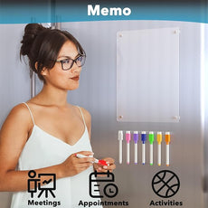 Acrylic Magnetic Dry Erase Board for Fridge, Clear Whiteboard for Refrigerator, Notepad Memo to Do/Grocery List White Board, w/ 8 Colors Markers, 12